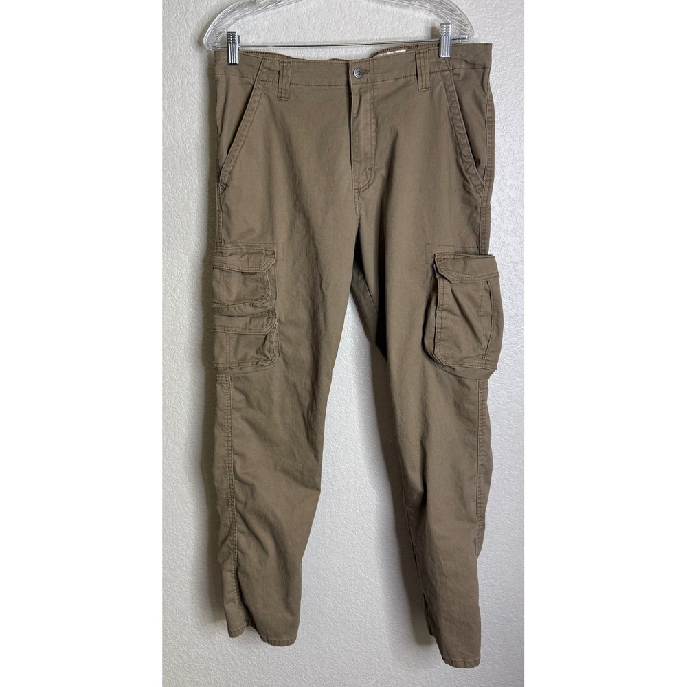 Wrangler Mens 34x32 Regular‎ Taper Cargo Pants Tan Khaki Stretch Twill Preppy
